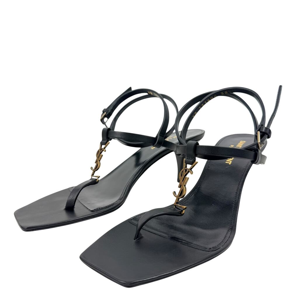 Saint Laurent Cassandra Square Toe 60 Sandals Leather Black Size 38.5 - Picture 3 of 10